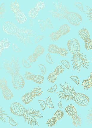 Лист односторонней бумаги с фольгированием, дизайн golden pineapple turquoise, 30,5см х 30,5 см