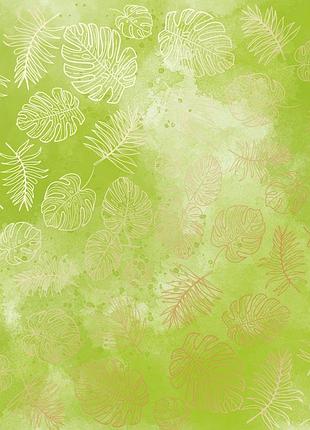 Лист односторонней бумаги с фольгированием, дизайн golden tropical leaves, color light green watercolor, 30,5см х 30,5 см