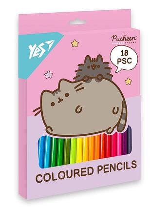 Карандаши цветные yes 18 цветов pusheen розовый