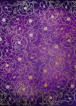 Лист односторонней бумаги с фольгированием, дизайн golden pion, color violet aquarelle, 30,5см х 30,5см