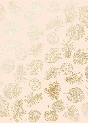 Лист односторонней бумаги с фольгированием, дизайн golden tropical leaves beige, 30,5см х 30,5см