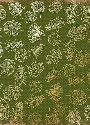 Лист односторонней бумаги с фольгированием, дизайн golden tropical leaves botany summer 1, 30,5см х 30,5 см