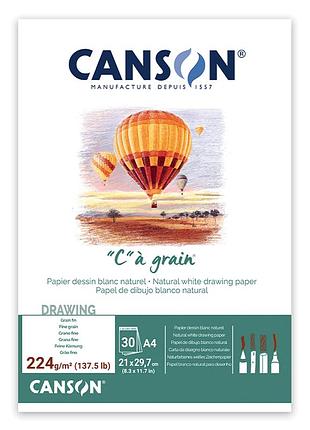 Склейка для ескізів та рисунку càgrain а4 (21х29,7см) 224г/м2 30л білий папір canson
