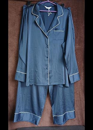 Костюм женский домашний синий атлас, 2xl,  eur 50-52 , батл