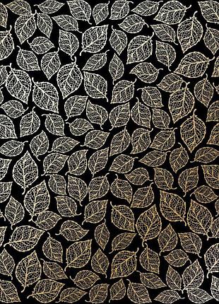 Лист односторонней бумаги с фольгированием, дизайн golden leaves mini, black, 30,5см х 30,5см