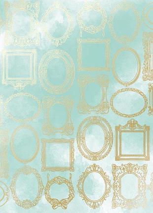 Аркуш односторонній паперу з фольгуванням, дизайн golden frames, color mint watercolor, 30,5 см х 30,5 см