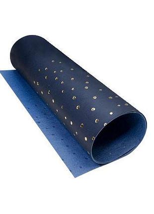 Отрез кожзама с тиснением золотой фольгой, дизайн golden drops dark blue, 50см х 25см