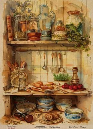 Декупажная карта на крафт бумаге 21x29,7см, ботаника винтаж , #0005