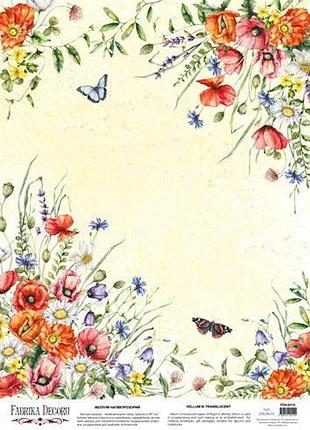 Деко веллум (лист кальки с рисунком) summer meadow маки, а3 (29,7см х 42см)