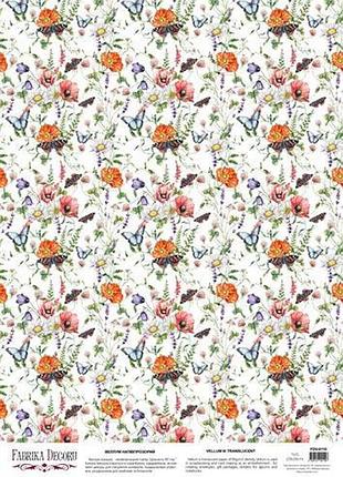 Деко веллум (лист кальки с рисунком) summer meadow бабочки, а3 (29,7см х 42см)