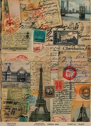 Декупажна карта на крафт паперу 21x29,7 см, travels, #0094