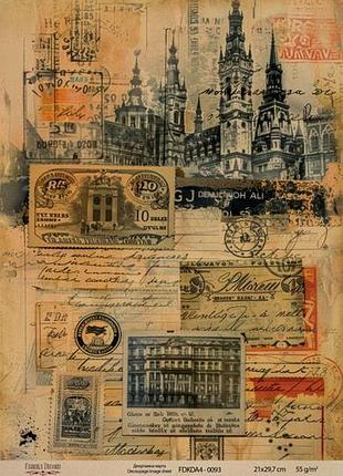 Декупажна карта на крафт паперу 21x29,7 см, travels, #0093