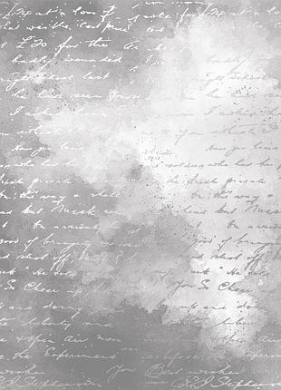 Лист односторонней бумаги с серебряным тиснением, дизайн silver text, grey watercolor, 30,5см х 30,5см