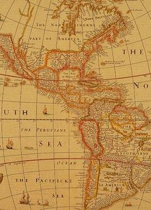 Декупажная карта на крафт бумаге 21x29,7см, vintage world map , #00106