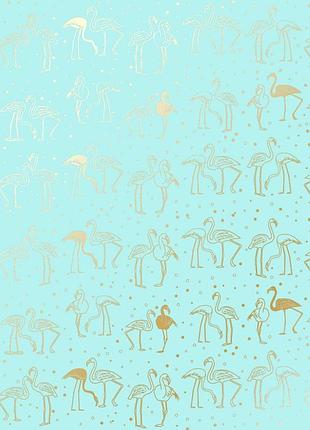 Лист односторонней бумаги с фольгированием, дизайн golden flamingo turquoise, 30,5см х 30,5 см