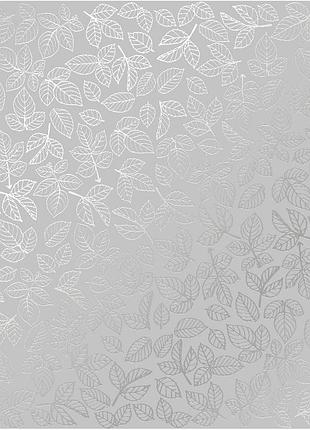 Лист односторонней бумаги с серебряным тиснением, дизайн silver rose leaves, gray, 30,5см х 30,5см