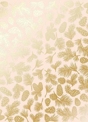 Лист односторонней бумаги с фольгированием, дизайн golden pine cones beige, 30,5см х 30,5см