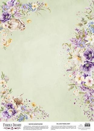 Деко веллум (лист кальки с рисунком) floral sentiments зверята в цветах, а3 (29,7см х 42см)