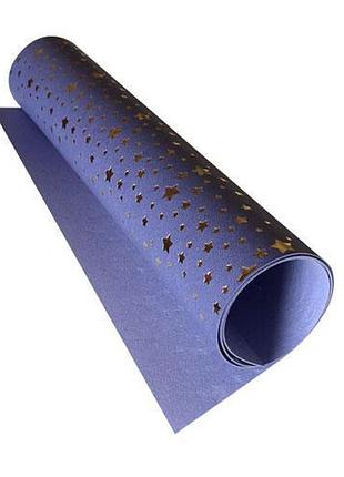 Отрез кожзама с тиснением золотой фольгой, дизайн golden stars lavender, 50см х 25см