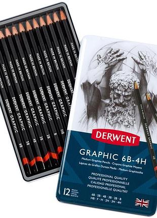 Графитные карандаши graphic hard 12шт derwent