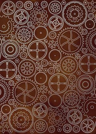 Лист односторонней бумаги с серебряным тиснением, дизайн silver gears, brown aquarelle, 30,5см х 30,5см
