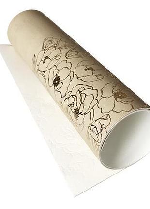 Отрез кожзама с тиснением золотой фольгой, дизайн golden pion beige, 50см х 25см