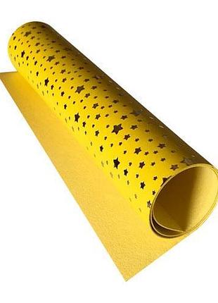 Отрез кожзама с тиснением золотой фольгой, дизайн golden stars yellow, 50см х 25см