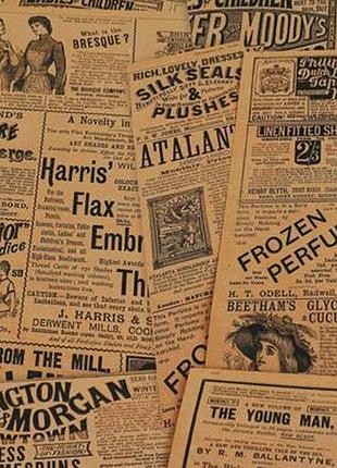 Декупажная карта на крафт бумаге 29,7x21см, vintage newspaper , #0077