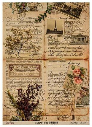 Лист крафт бумаги с рисунком naturalist notes , #8, 42x29,7 см