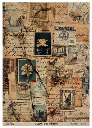 Лист крафт бумаги с рисунком naturalist notes , #1, 42x29,7 см