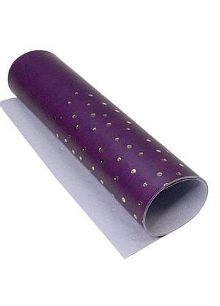 Отрез кожзама с тиснением золотой фольгой, дизайн golden drops violet, 50см х 25см