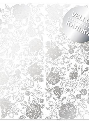 Лист кальки (веллум) с серебряным узором silver peony passion, 29.7cm x 30.5cm
