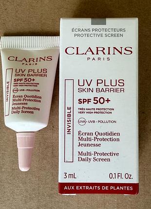 Clarins uv plus anti-pollution spf 50 зволожувальний захисний флюїд-екран для обличчя 3ml