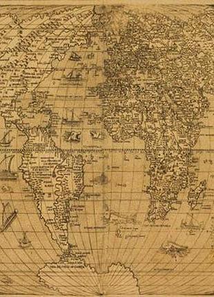 Декупажная карта на крафт бумаге 21x29,7см, vintage world map , #00105