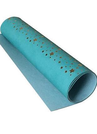 Отрез кожзама с тиснением золотой фольгой, дизайн golden stars turquoise, 50см х 25см