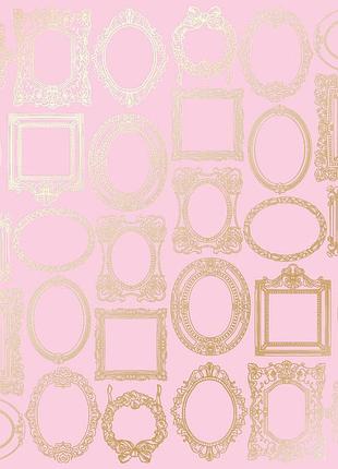 Лист односторонней бумаги с фольгированием, дизайн golden frames pink, 30,5см х 30,5см