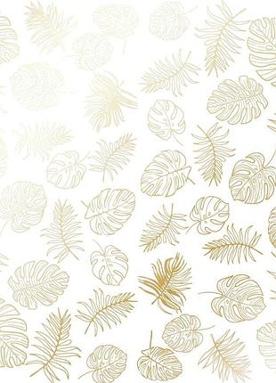 Лист односторонней бумаги с фольгированием, дизайн golden tropical leaves white, 30,5см х 30,5см