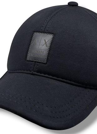 Бейсболка мужская чёрная armani exchange с закрытым затылком и резинкой flex-fit, хлопок трикотаж
