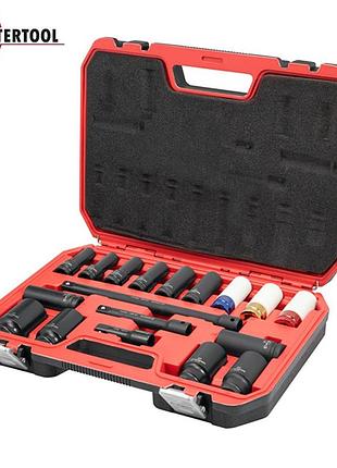 Набір головок і подовжувачів ударних intertool et-8506 (1/2", 18 од., головки: 10-24 мм, подовжувачі: 75/125/250 мм, cr-mo, storm)