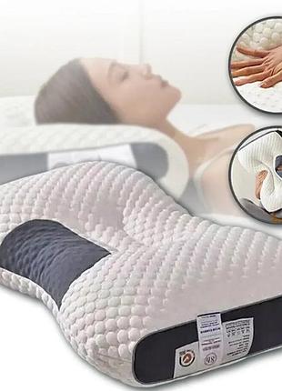 Ортопедична прямокутна подушка 48x74 см з підтримкою шиї та спини pillow-01 біло-сіра
