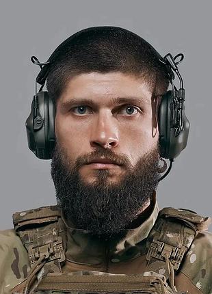 Активні тактичні навушники із мікрофоном earmor m32 mod3 helmet version. олива