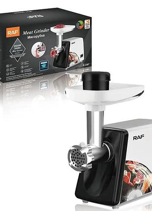 Электрическая мясорубка в металлическом корпусе мощностью 2500вт raf r.3367 белая
