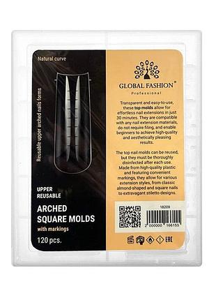 Многоразовые верхние формы для наращивания ногтей полигелем global fashion 120 шт, arched square