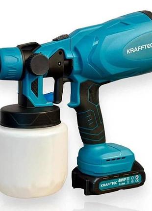 Краскопульт аккумуляторный с двумя аккумуляторами 48v krafftec синий top shop ua_
