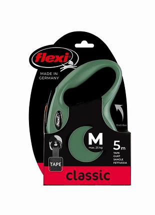 Flexi (флексі) new classic m - повідок-рулетка для собак, стрічка (5 м, до 25 кг) оливковий