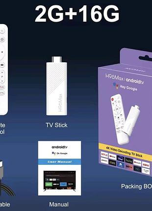 Смарт тв приставка h96 max h313 mini 2/16 гб smart tv stick android 14 (atv) з голосовим пультом