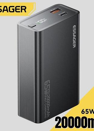 Павербанк essager 20000mah – pd 65w для ноутбука, телефону, планшета та mac, швидка зарядка