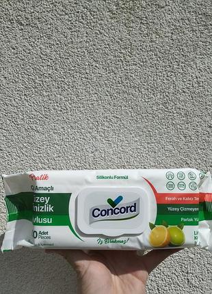 Влажные салфетки для уборки concord limon kokulu 100 шт универсальные лимон без разводов