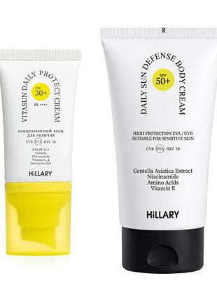 Набір для захисту шкіри обличчя spf 30+ і тіла spf 50+ від фотостаріння hillary face & body photoaging defense set