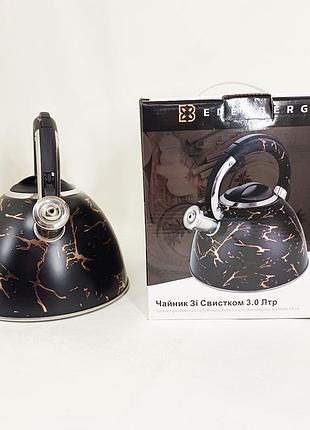 Чайник стальной со свистком на плиту edenberg eb-12610 3л, чайник со свистком бакелитовой ручкой sc-97